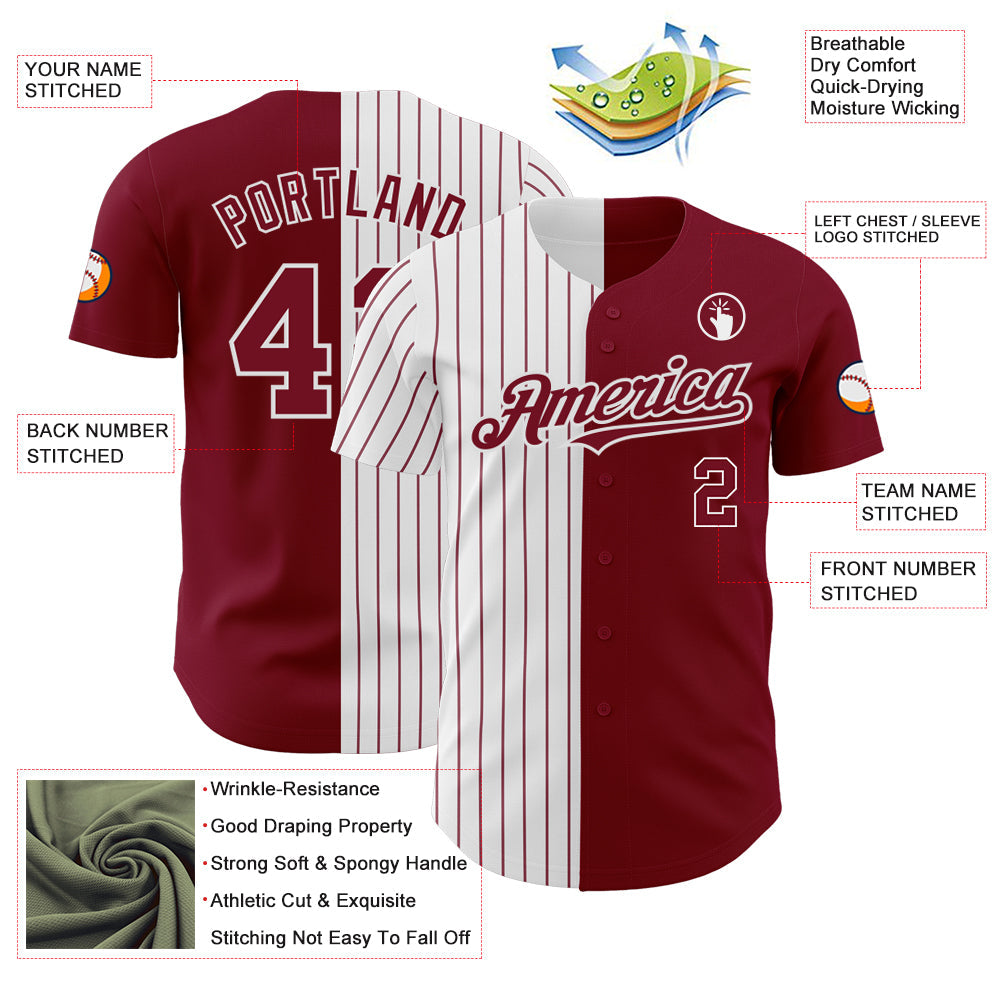 Custom Crimson White-Crimson Pinstripe Authentic Split Fashion Baseball Jersey - Sky-Custom