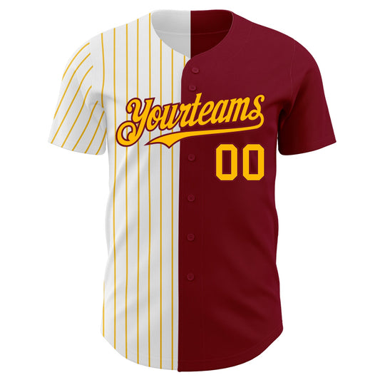Custom Crimson White-Gold Pinstripe Authentic Split Fashion Baseball Jersey - Sky-Custom