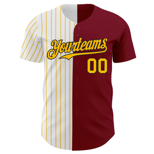 Custom Crimson Black-Gold Pinstripe Authentic Split Fashion Baseball Jersey - Sky-Custom