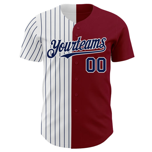 Custom Crimson White-Navy Pinstripe Authentic Split Fashion Baseball Jersey - Sky-Custom