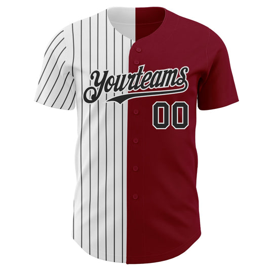 Custom Crimson White-Black Pinstripe Authentic Split Fashion Baseball Jersey - Sky-Custom