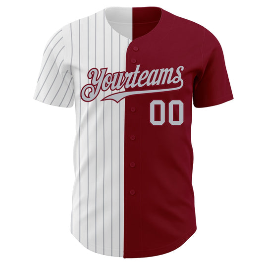 Custom Crimson White-Gray Pinstripe Authentic Split Fashion Baseball Jersey - Sky-Custom