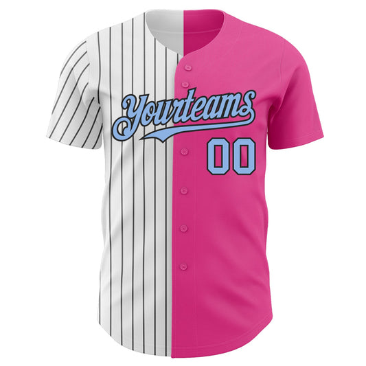 Custom Pink Light Blue-Black Pinstripe Authentic Split Fashion Baseball Jersey - Sky-Custom