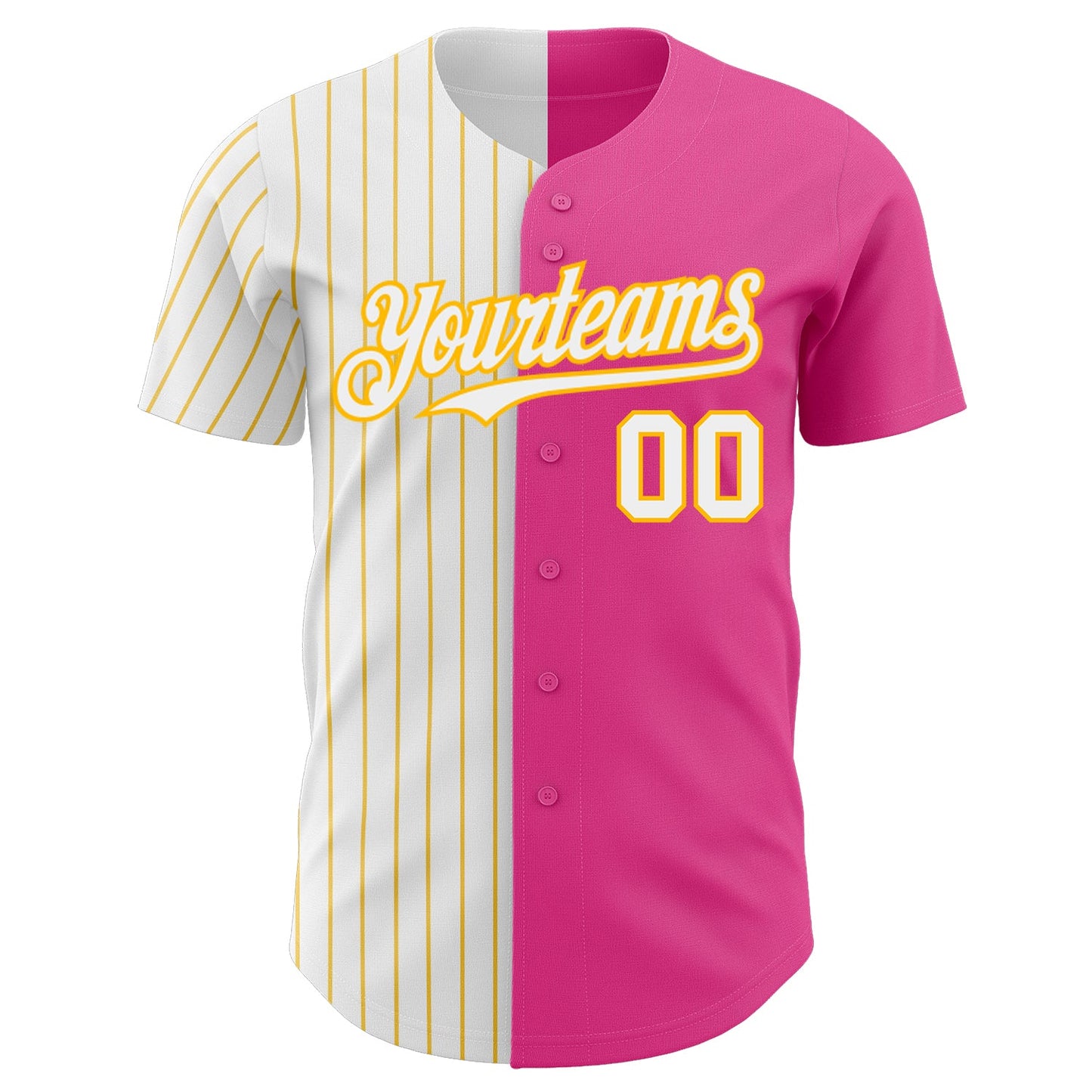 Custom Pink White-Gold Pinstripe Authentic Split Fashion Baseball Jersey - Sky-Custom