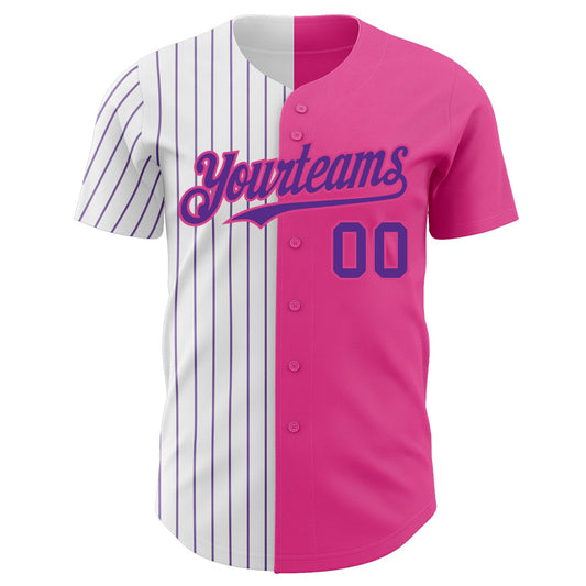 Custom Pink White-Purple Pinstripe Authentic Split Fashion Baseball Jersey - Sky-Custom
