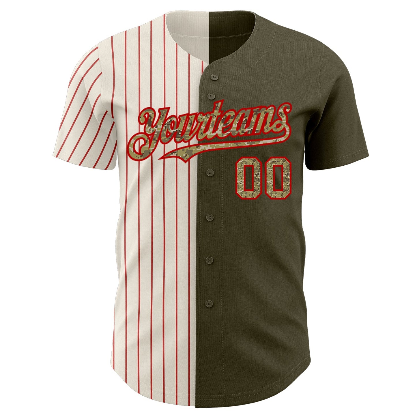 Custom Olive Camo Cream-Red Pinstripe Authentic Split Fashion Salute To Service Baseball Jersey - Sky-Custom