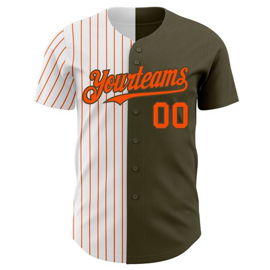Custom Olive White-Orange Pinstripe Authentic Split Fashion Salute To Service Baseball Jersey - Sky-Custom