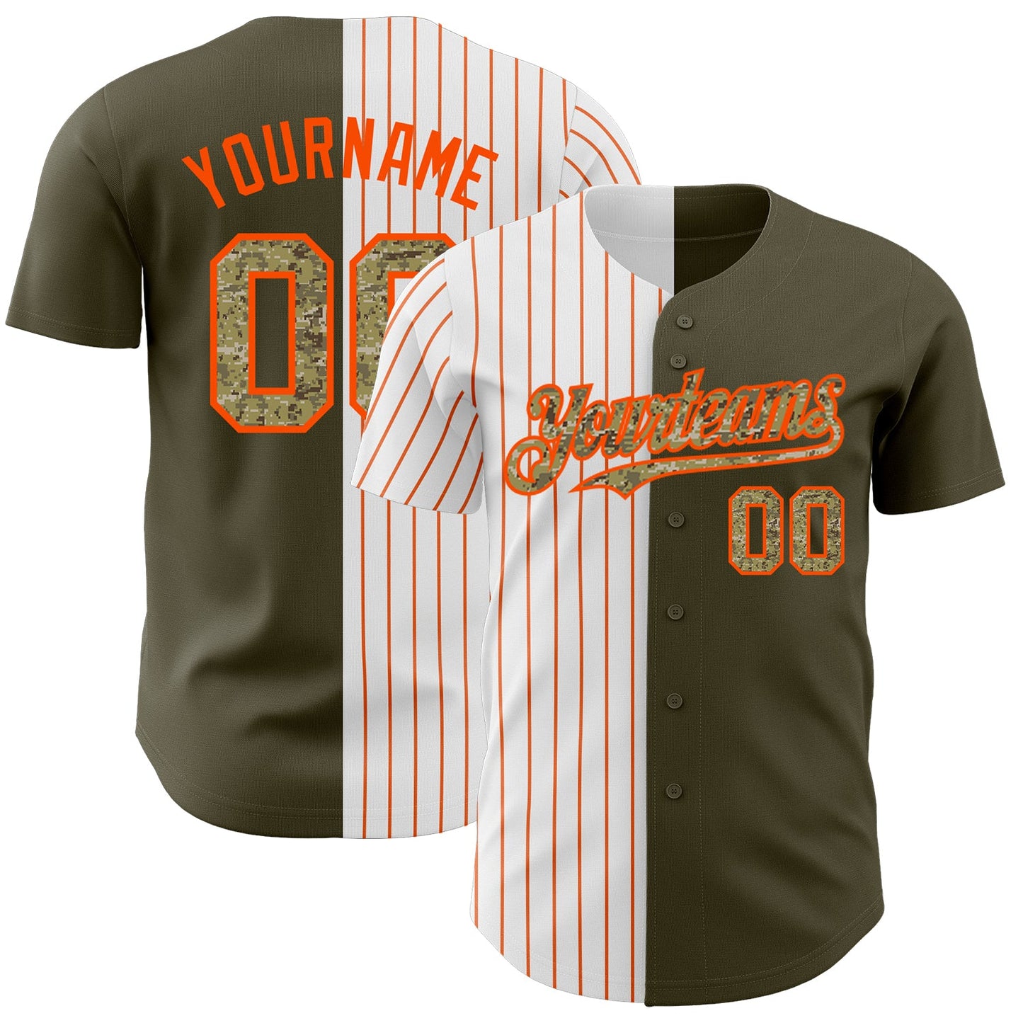 Custom Olive Camo-Orange Pinstripe Authentic Split Fashion Salute To Service Baseball Jersey - Sky-Custom