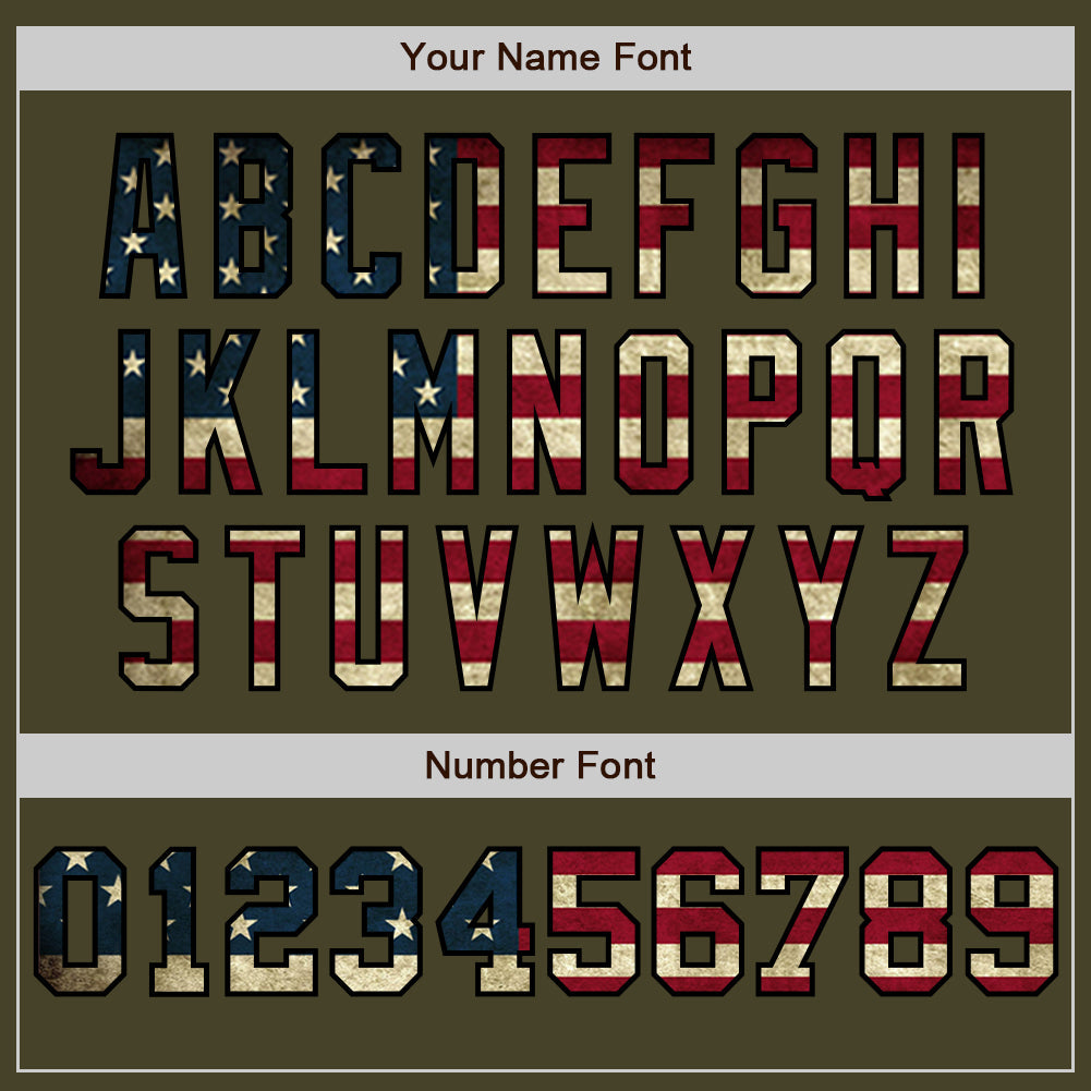 Custom Olive Vintage USA Flag Cream-Black Pinstripe Authentic Split Fashion Salute To Service Baseball Jersey - Sky-Custom