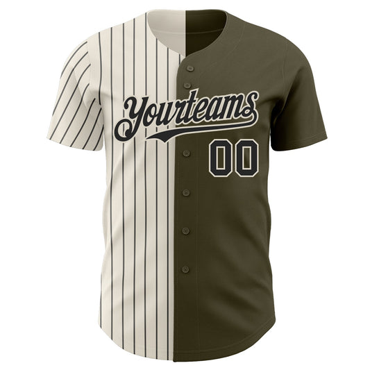 Custom Olive Cream-Black Pinstripe Authentic Split Fashion Salute To Service Baseball Jersey - Sky-Custom
