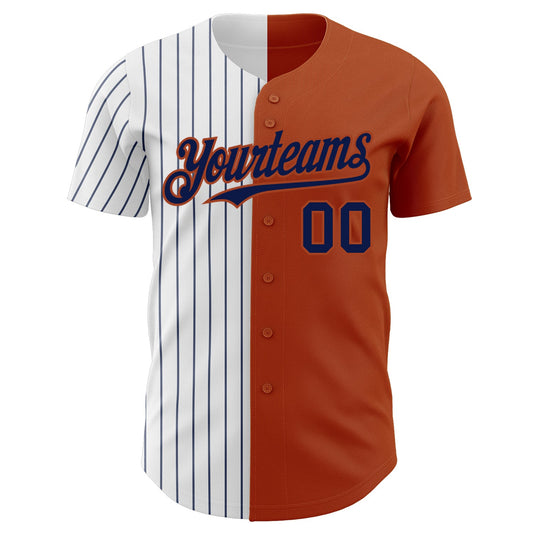 Custom Texas Orange White-Navy Pinstripe Authentic Split Fashion Baseball Jersey - Sky-Custom