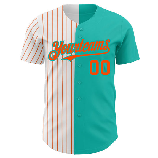 Custom Aqua White-Orange Pinstripe Authentic Split Fashion Baseball Jersey - Sky-Custom