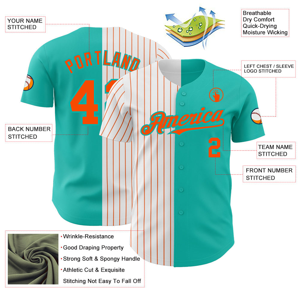 Custom Aqua White-Orange Pinstripe Authentic Split Fashion Baseball Jersey - Sky-Custom