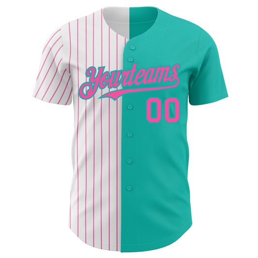 Custom Aqua White-Pink Pinstripe Authentic Split Fashion Baseball Jersey - Sky-Custom