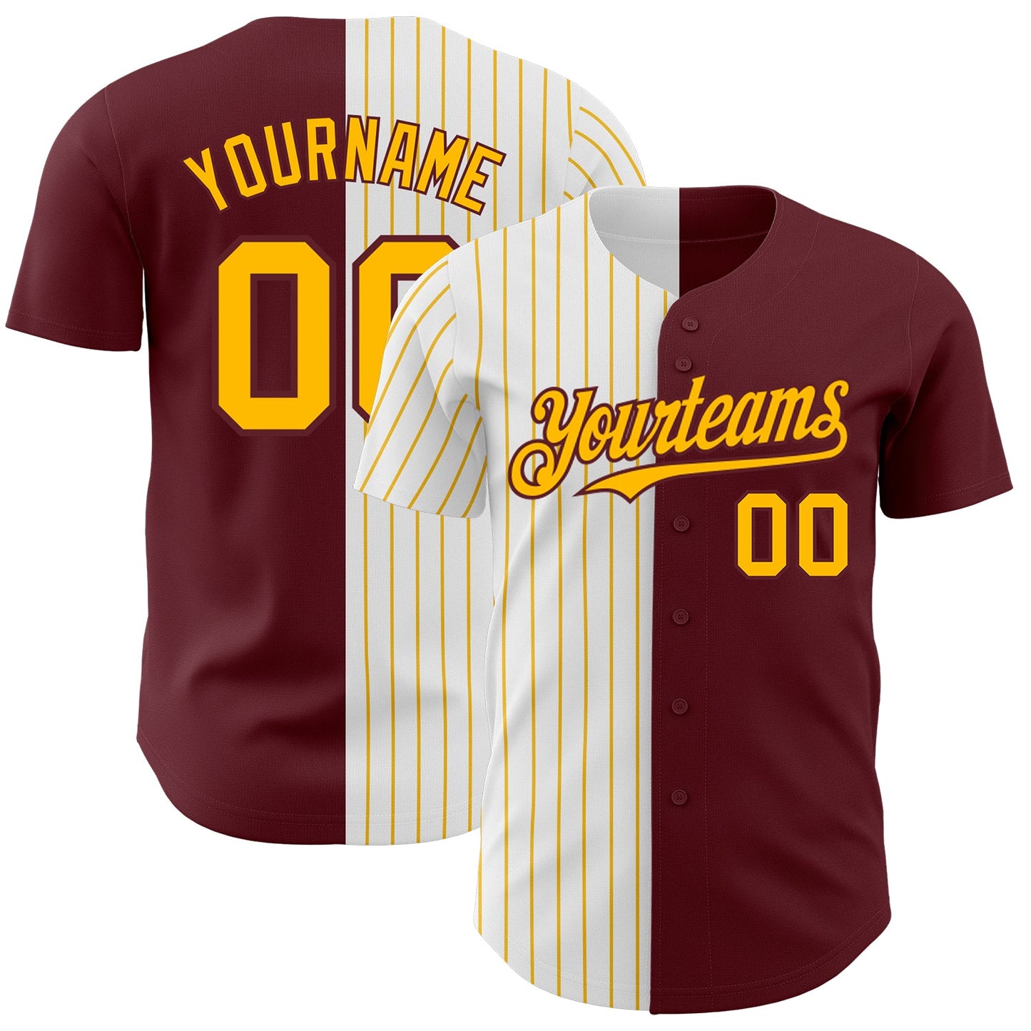 Custom Burgundy White-Gold Pinstripe Authentic Split Fashion Baseball Jersey - Sky-Custom