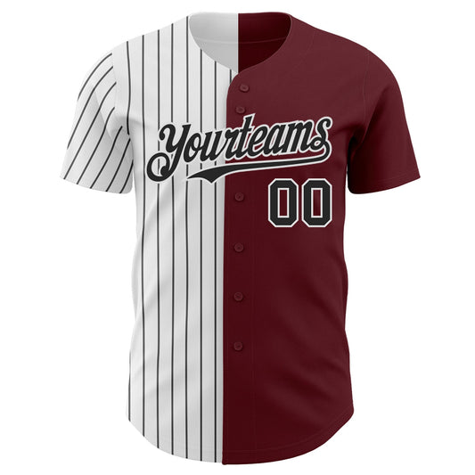 Custom Burgundy White-Black Pinstripe Authentic Split Fashion Baseball Jersey - Sky-Custom