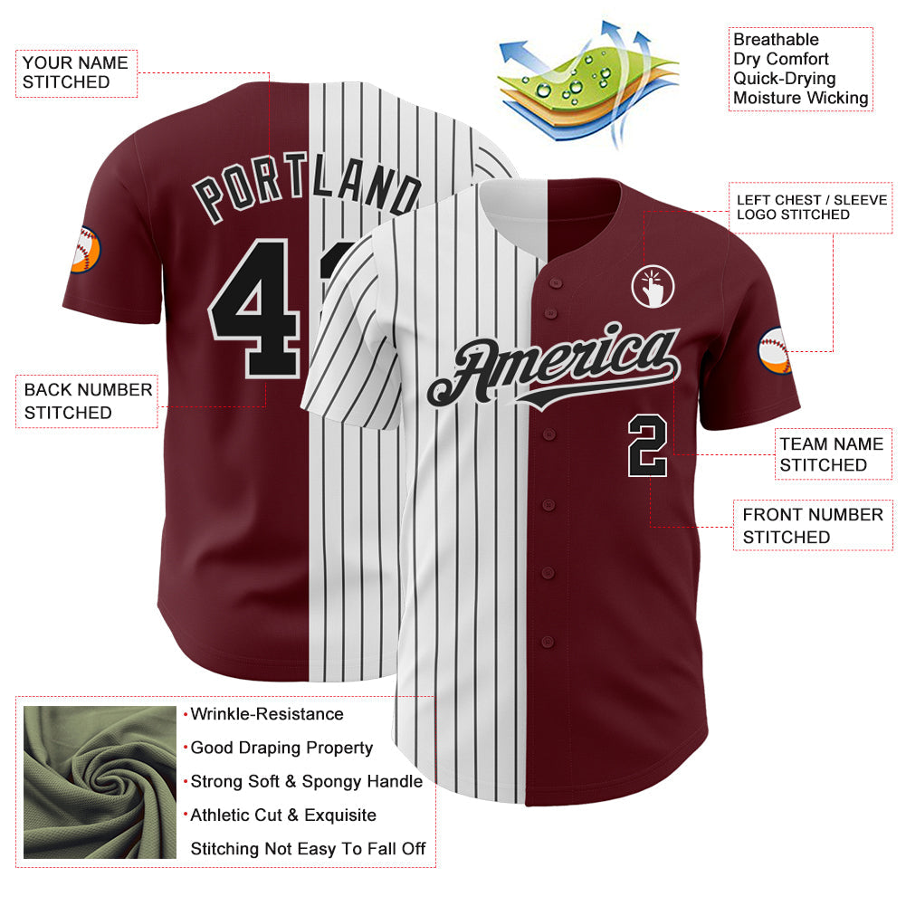Custom Burgundy White-Black Pinstripe Authentic Split Fashion Baseball Jersey - Sky-Custom