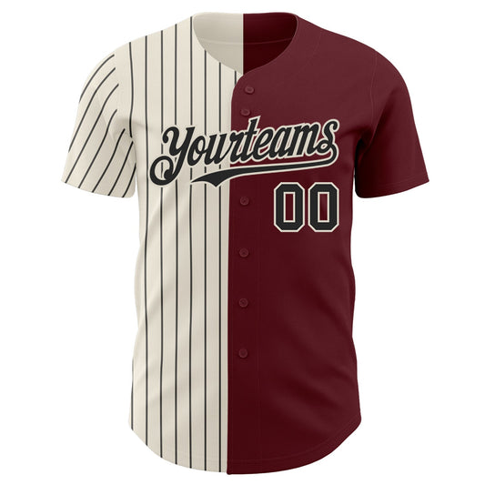 Custom Burgundy Cream-Black Pinstripe Authentic Split Fashion Baseball Jersey - Sky-Custom