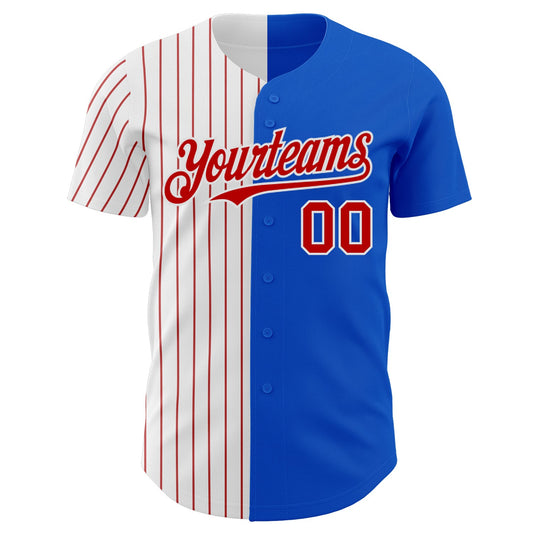 Custom Thunder Blue White-Red Pinstripe Authentic Split Fashion Baseball Jersey - Sky-Custom