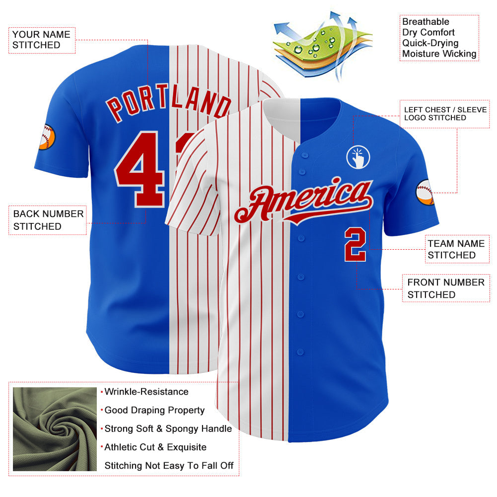 Custom Thunder Blue White-Red Pinstripe Authentic Split Fashion Baseball Jersey - Sky-Custom