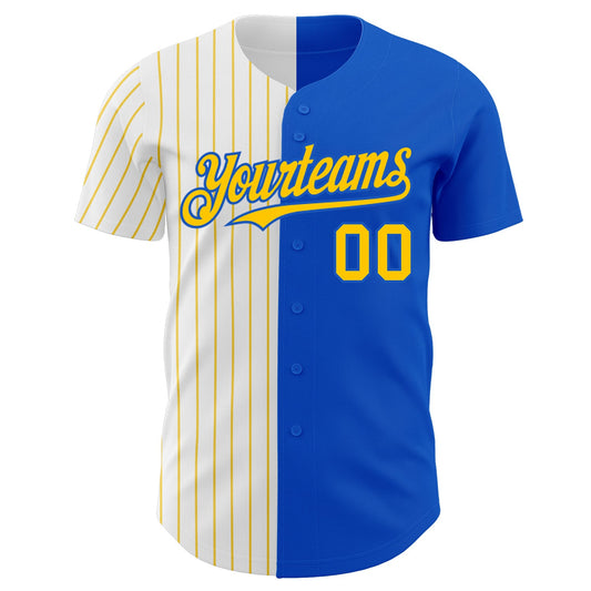 Custom Thunder Blue White-Yellow Pinstripe Authentic Split Fashion Baseball Jersey - Sky-Custom
