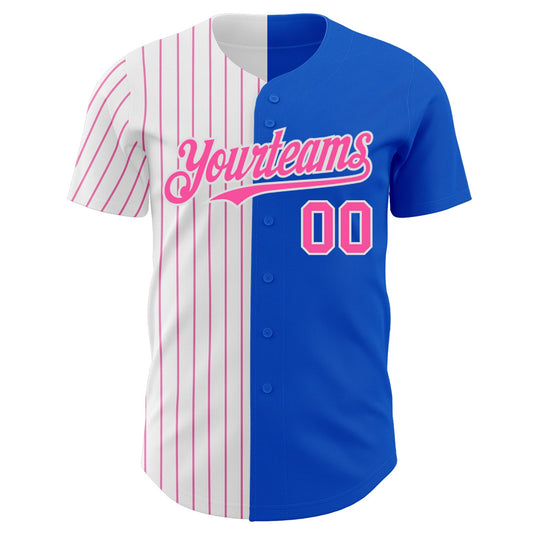 Custom Thunder Blue White-Pink Pinstripe Authentic Split Fashion Baseball Jersey - Sky-Custom