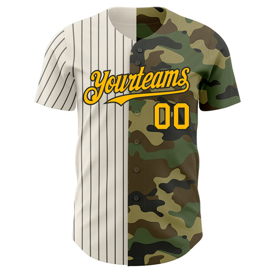 Custom Camo Gold Cream-Black Pinstripe Authentic Split Fashion Salute To Service Baseball Jersey - Sky-Custom