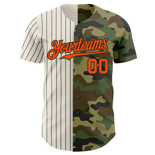 Custom Camo Orange Cream-Black Pinstripe Authentic Split Fashion Salute To Service Baseball Jersey - Sky-Custom