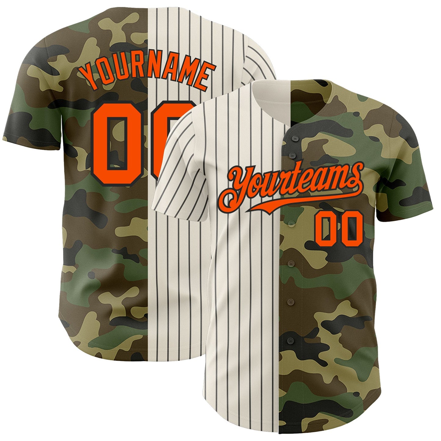 Custom Camo Orange Cream-Black Pinstripe Authentic Split Fashion Salute To Service Baseball Jersey - Sky-Custom
