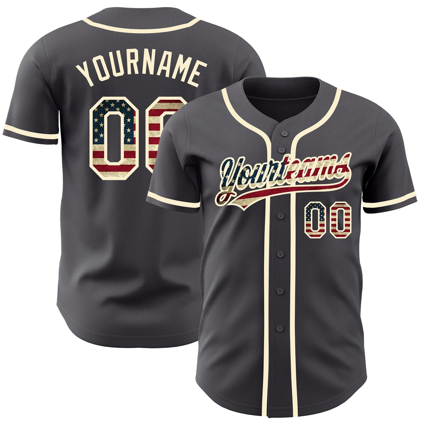 Custom Steel Gray Vintage USA Flag-Cream Authentic Baseball Jersey - Sky-Custom
