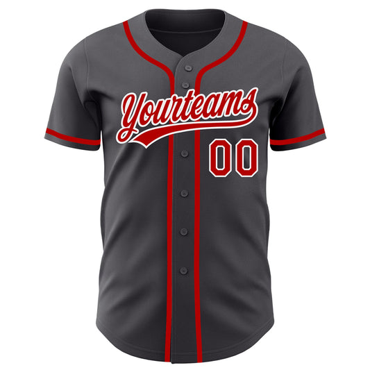 Custom Steel Gray Red-White Authentic Baseball Jersey - Sky-Custom