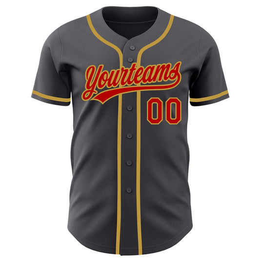 Custom Steel Gray Red-Old Gold Authentic Baseball Jersey - Sky-Custom