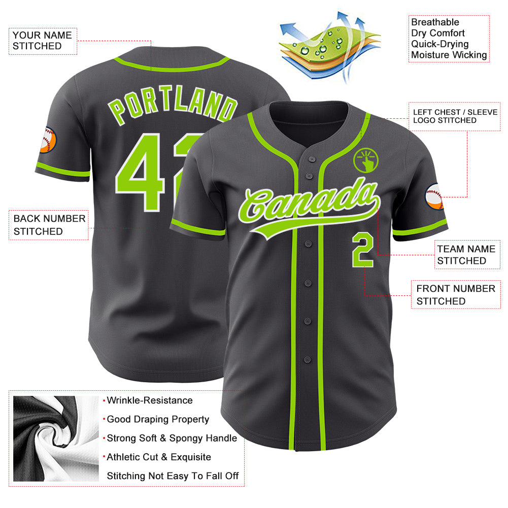 Custom Steel Gray Neon Green-White Authentic Baseball Jersey - Sky-Custom