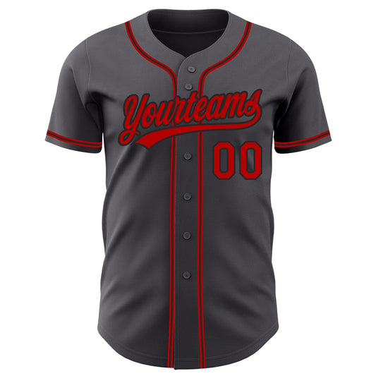 Custom Steel Gray Red-Black Authentic Baseball Jersey - Sky-Custom
