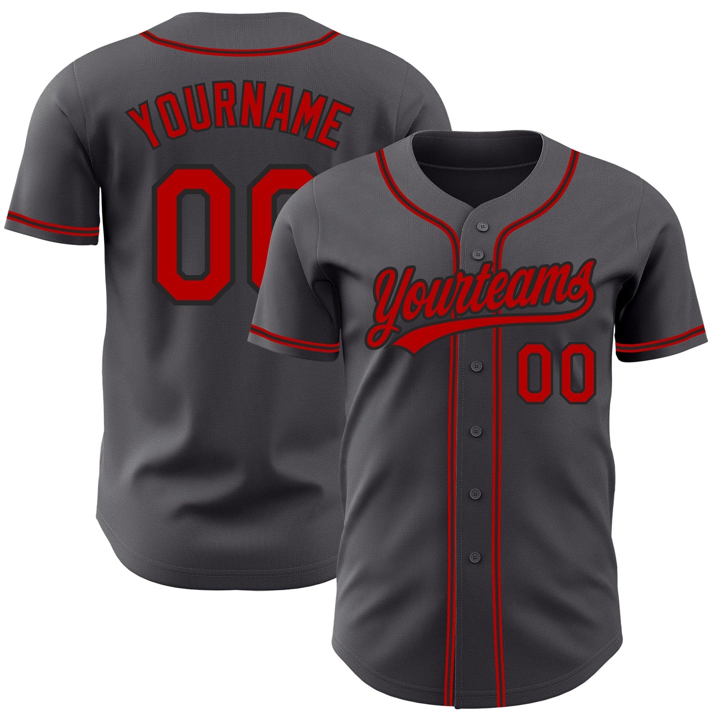 Custom Steel Gray Red-Black Authentic Baseball Jersey - Sky-Custom