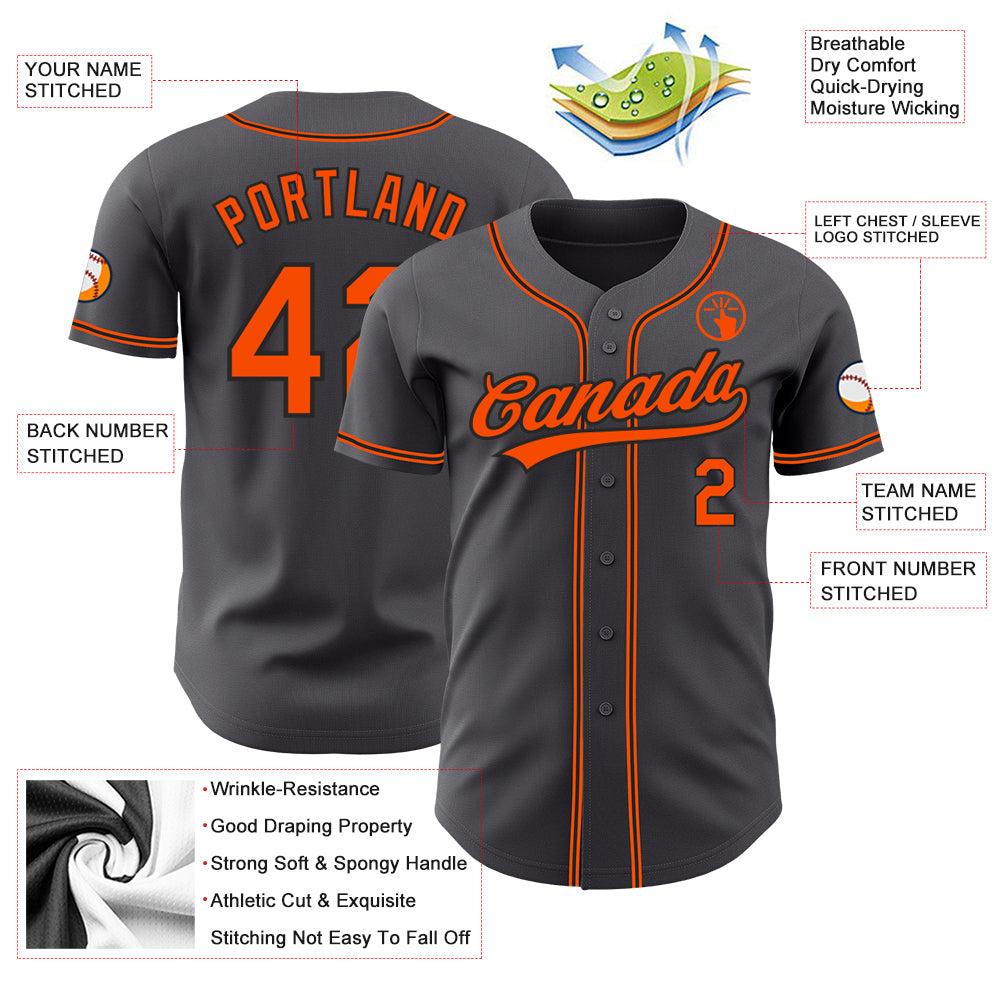Custom Steel Gray Orange-Black Authentic Baseball Jersey - Sky-Custom