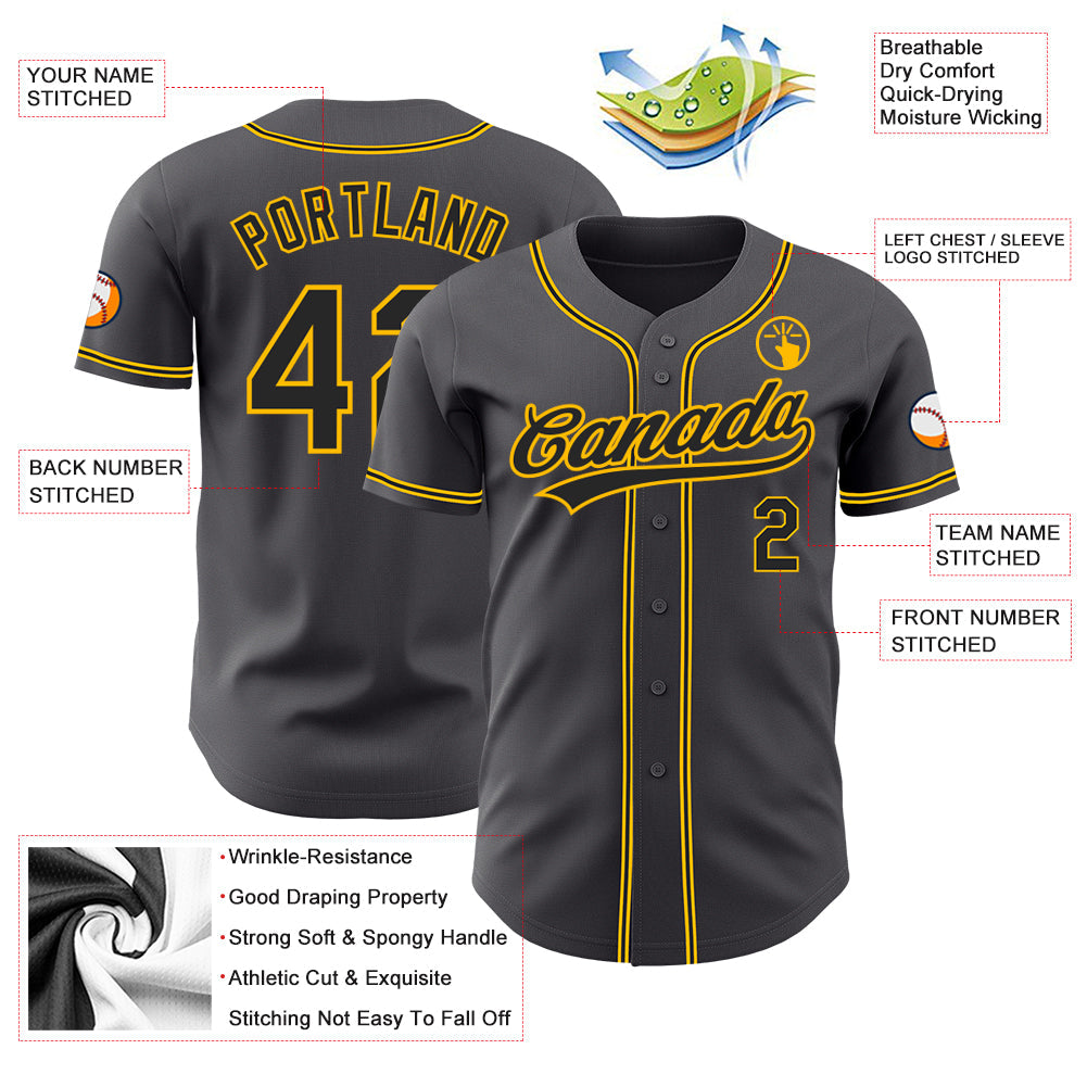 Custom Steel Gray Black-Gold Authentic Baseball Jersey - Sky-Custom