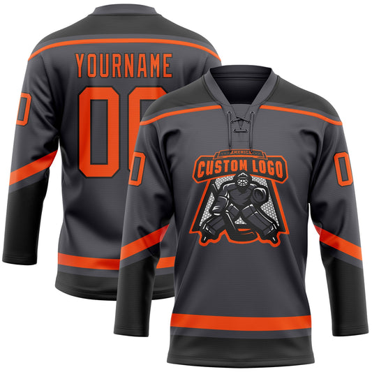 Custom Steel Gray Orange-Black Hockey Lace Neck Jersey - Sky-Custom