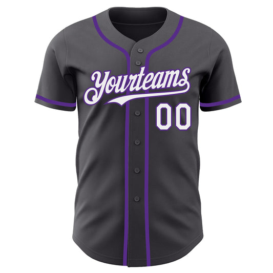Custom Steel Gray White-Purple Authentic Baseball Jersey - Sky-Custom