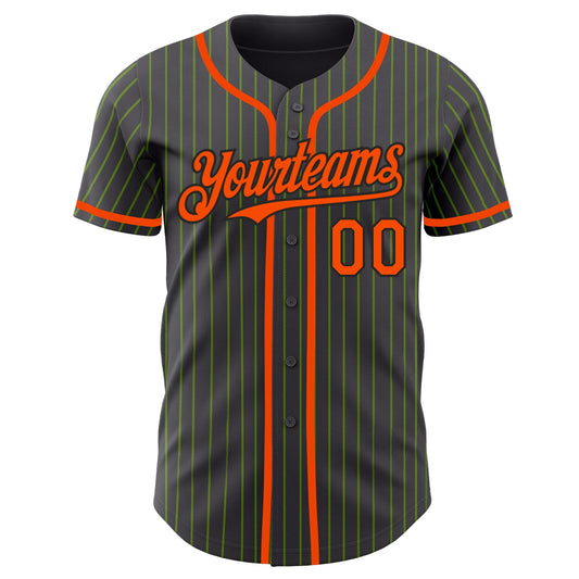 Custom Steel Gray Neon Green Pinstripe Orange-Black Authentic Baseball Jersey - Sky-Custom