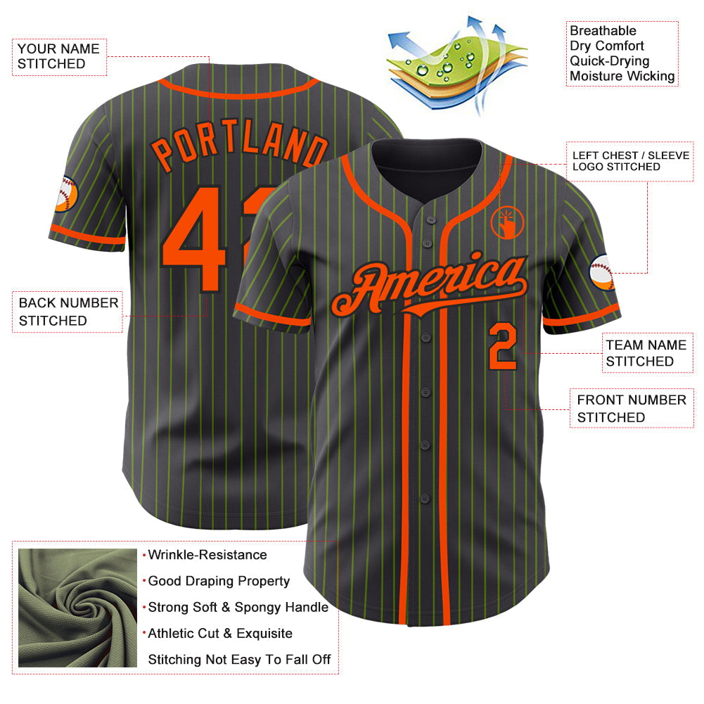 Custom Steel Gray Neon Green Pinstripe Orange-Black Authentic Baseball Jersey - Sky-Custom