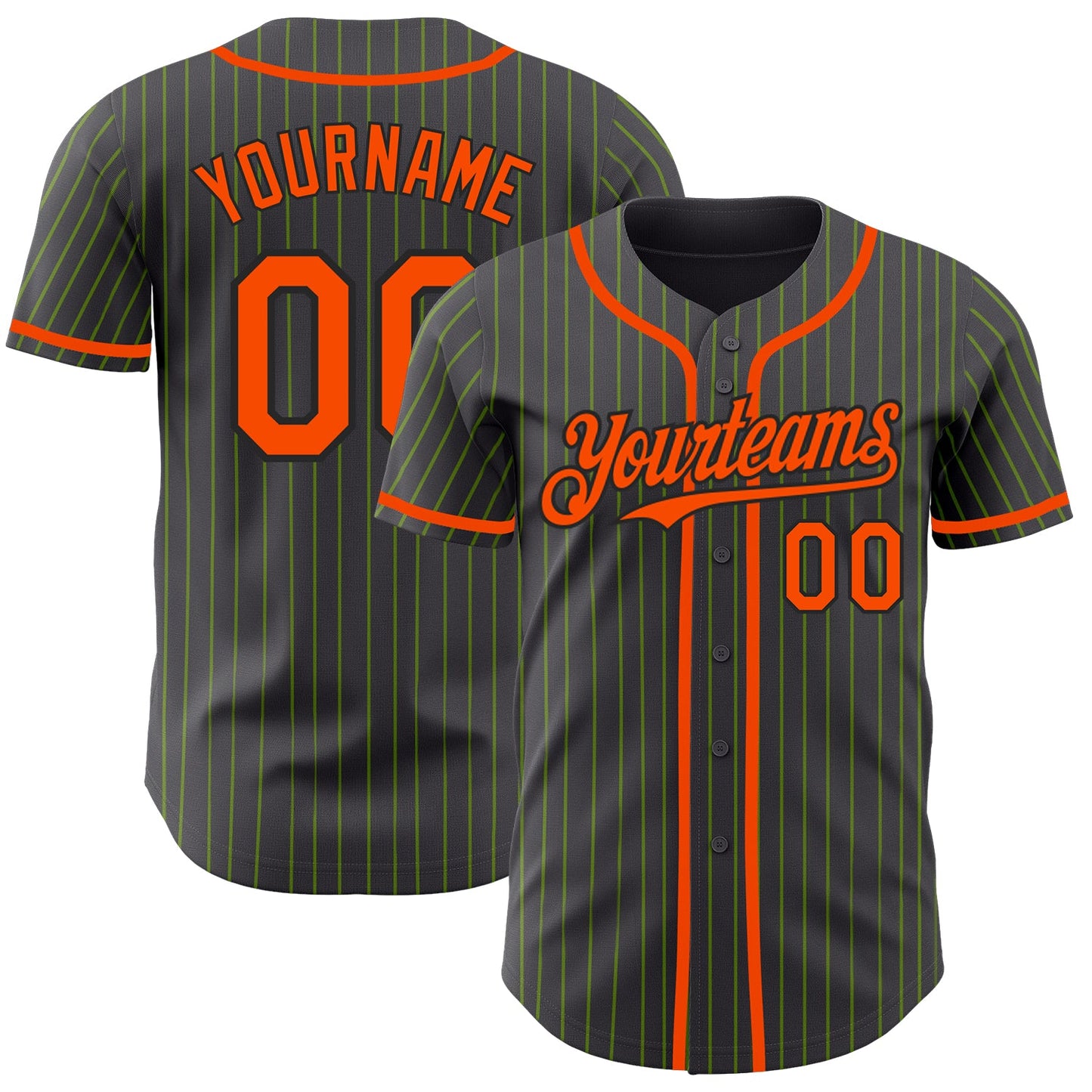 Custom Steel Gray Neon Green Pinstripe Orange-Black Authentic Baseball Jersey - Sky-Custom