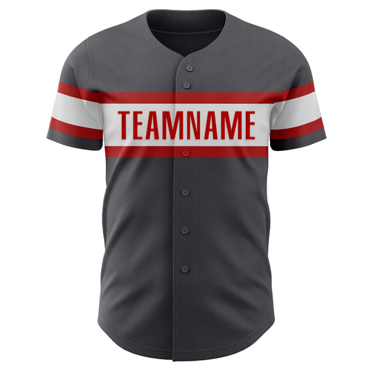 Custom Steel Gray White-Red Authentic Baseball Jersey - Sky-Custom
