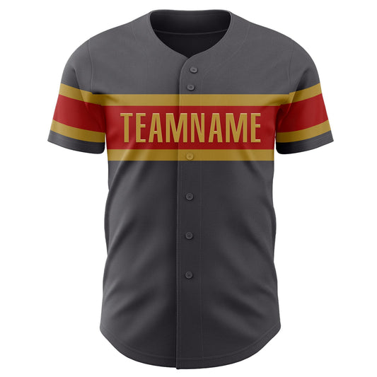 Custom Steel Gray Red-Old Gold Authentic Baseball Jersey - Sky-Custom