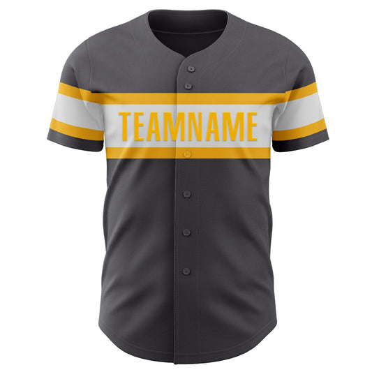 Custom Steel Gray White-Gold Authentic Baseball Jersey - Sky-Custom