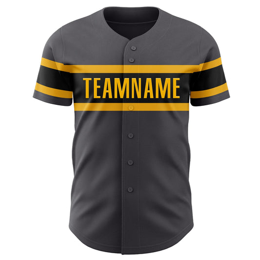 Custom Steel Gray Black-Gold Authentic Baseball Jersey - Sky-Custom