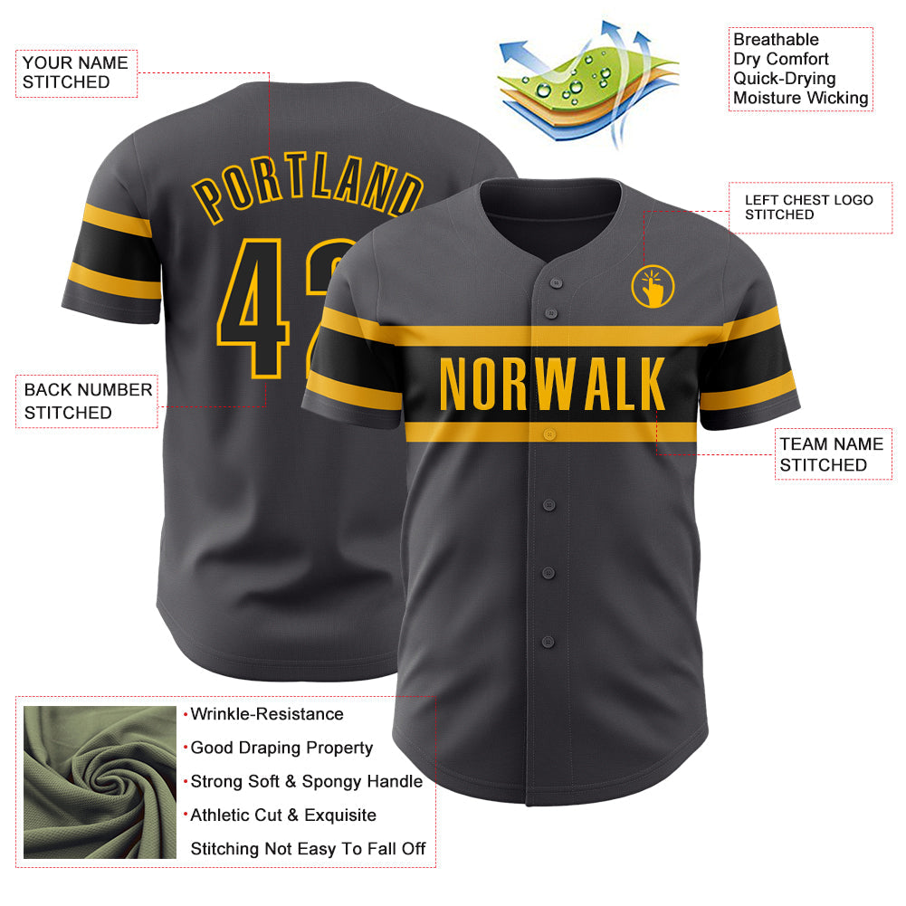Custom Steel Gray Black-Gold Authentic Baseball Jersey - Sky-Custom