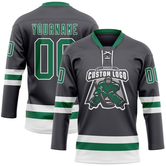 Custom Steel Gray Kelly Green-White Hockey Lace Neck Jersey - Sky-Custom