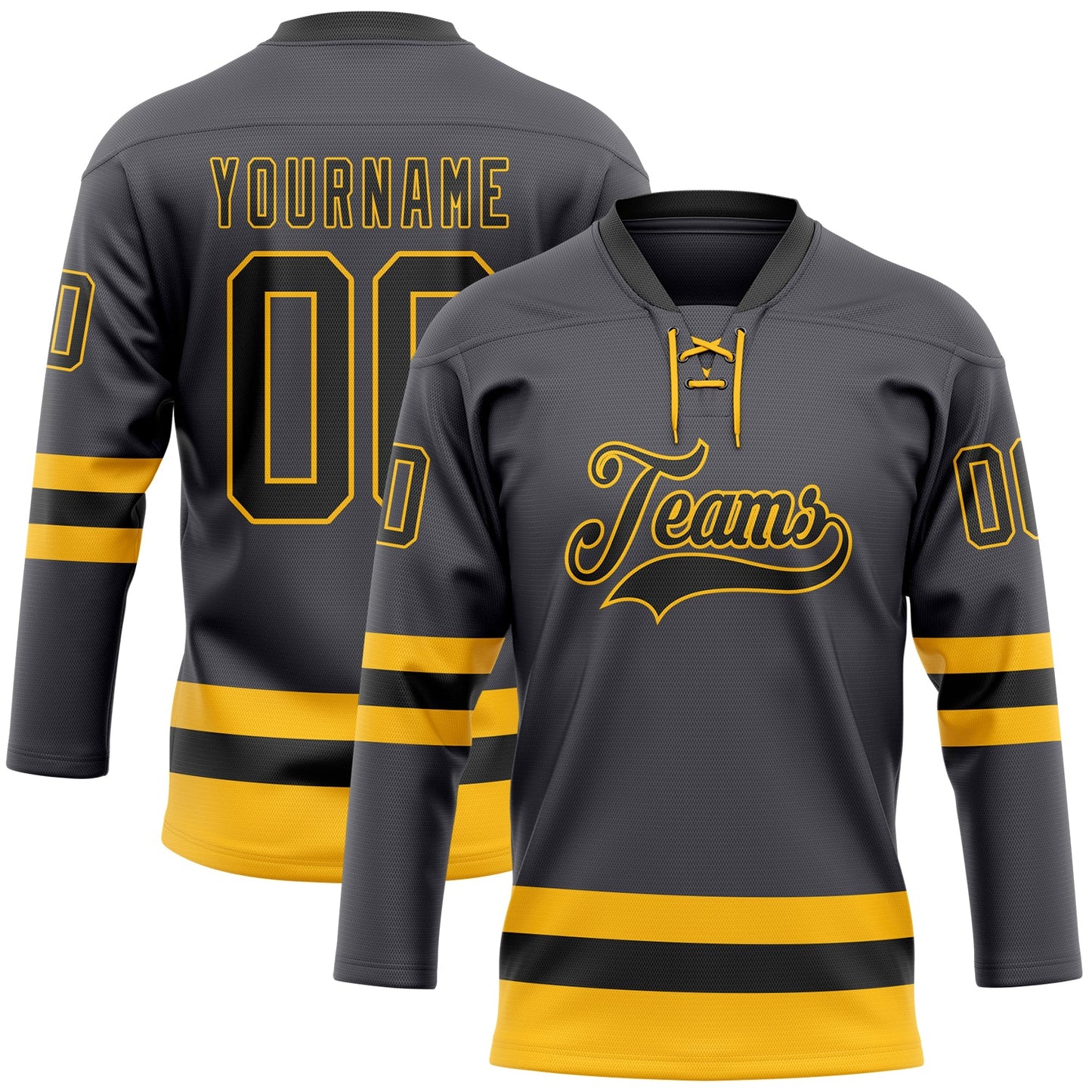 Custom Steel Gray Black-Gold Hockey Lace Neck Jersey - Sky-Custom