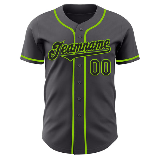 Custom Steel Gray Black-Neon Green Authentic Baseball Jersey - Sky-Custom